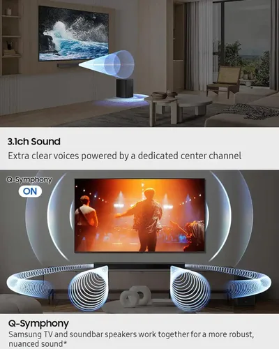 Vista 2 de Samsung Barra de sonido de la serie B, subwoofer HW-B650F de 3.1 canales, con subwoofer inalámbrico, Dolby Audio/DTS Virtual:X, Q-Symphony, HDMI ARC