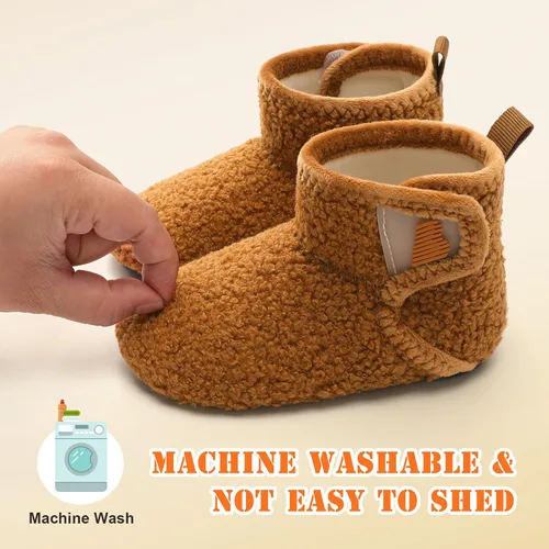 Vista 7 de BARERUN Pantuflas para niños y niñas, zapatos de casa para bebés, botines de invierno mullidos de felpa acogedora para niños, pantuflas cálidas