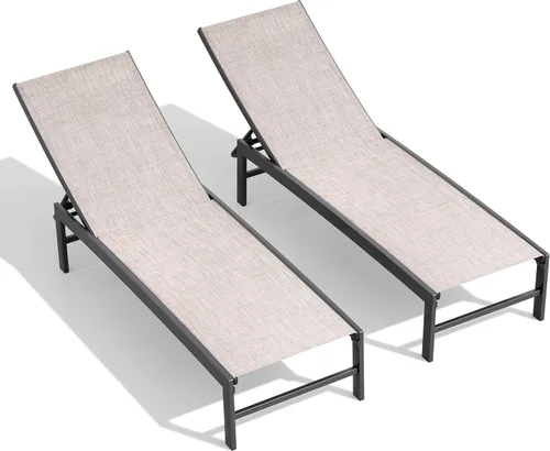 Vista 7 de Chaise Lounge Outdoor Pool Lounge Juego de 2 sillas de bronceado (beige)