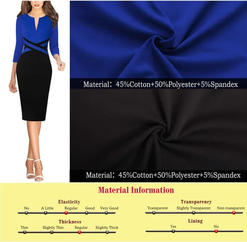 Vista 7 de VFSHOW Womens Wear to Work Slim Colorblock Crisscross Waist Front Zipper Business Party Office Bodycon Pencil Sheath Dress