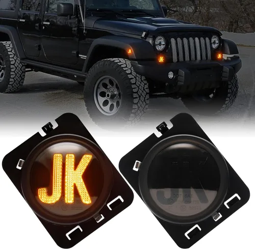 Vista 9 de Luces direccionales para Wrangler JK 2007-2017, 2 luces LED de circulación diurna LED, lámpara de señal de giro ámbar frontal, luz indicadora