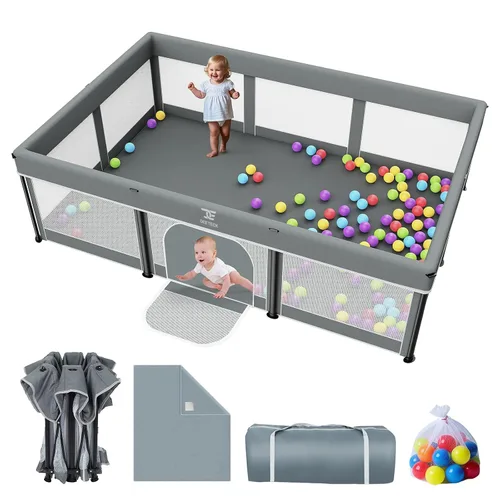 Vista 10 de Corralito plegable para bebés con tapete – Patio de juegos de 50 x 50 pulgadas para bebés y niños pequeños – Corralito portátil para interiores
