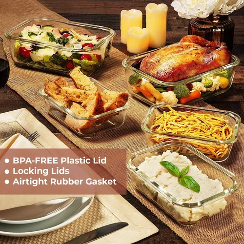 Vista 6 de Razab 4 recipientes grandes de vidrio para almacenar alimentos de 62.9 fl oz / 63 onzas / 8 tazas con tapas, recipientes de vidrio para preparar