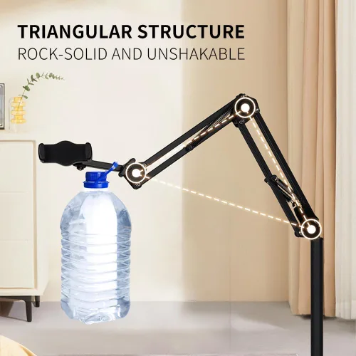 Vista 3 de Soporte de suelo para tableta, soporte elevado para teléfono con altura de ángulo ajustable de 360 grados, soporte de suelo universal compatible