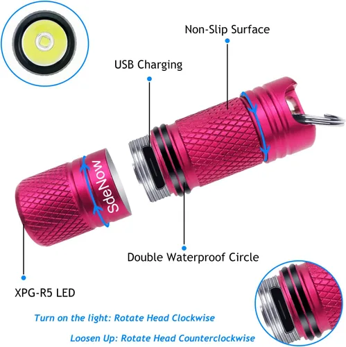 Vista 3 de Mini Linterna Llavero EDC 200 lúmenes USB Micro Recargable Linterna de Bolsillo Resistente al Agua