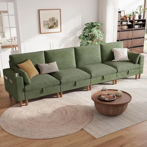 Vista 17 de LINSY HOME Sofá modular modular de 110 pulgadas con almacenamiento, sofá nube de 3 asientos con 1 otomana móvil y 2 almohadas, sofás seccionales