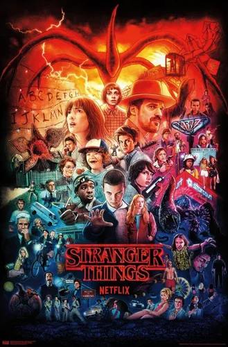 Vista 10 de Netflix Stranger Things - Póster de pared de tres temporadas formato one sheet, 22.4" x 14.7", versión con marco de madera de granero Versión