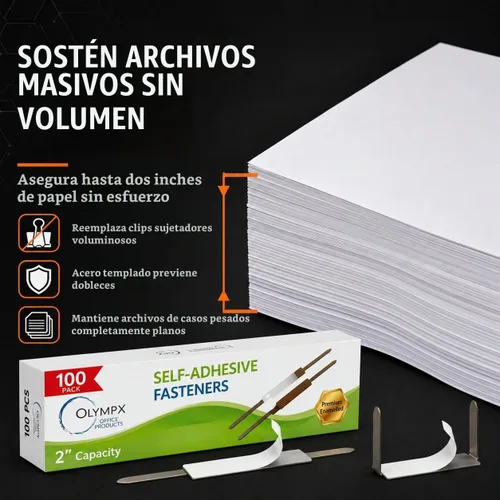 Vista 4 de OLYMPX 100 bases de sujeción de papel autoadhesivas de alta calidad de 1 pulgada, centro de 2.75 pulgadas para accesorios de carpetas de archivos
