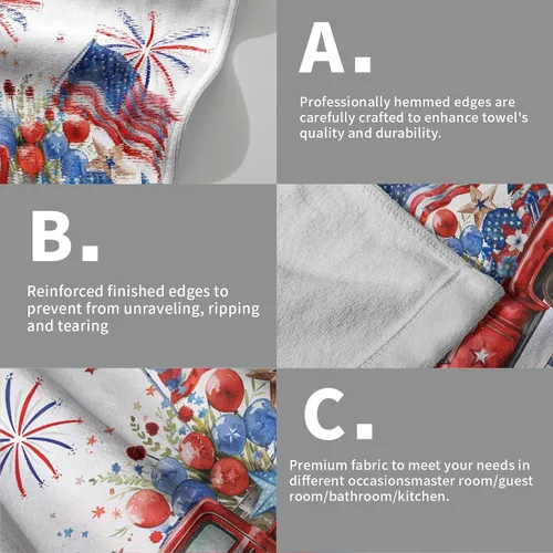 Vista 5 de Giwawa Juego de 2 toallas de mano con diseño de camión americano del 4 de julio, toallas de baño para el Día de la Independencia, suaves