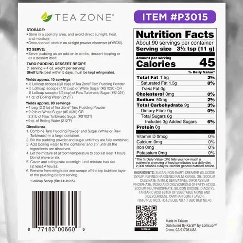 Vista 2 de Tea Zone Mezcla de pudín Taro en polvo de 2.2 lb