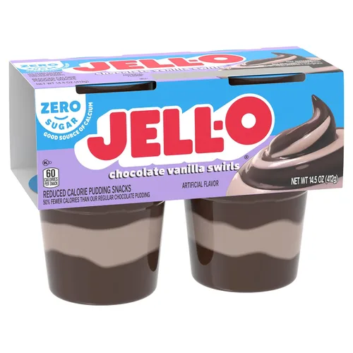 Vista 8 de Jell-O Chocolate Vanilla Swirls con sabor artificial sin azúcar listo para comer, tazas de pudín listas para comer, 4 tazas