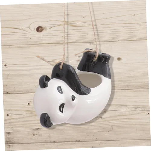 Vista 5 de Happyyami Maceta colgante de panda para montar en la pared, florero para interiores, decoración de habitación asética de cerámica, macetas colgantes