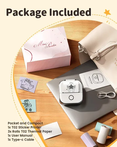 Vista 9 de Memoqueen T02 Mini impresora de etiquetas adhesivas y papel de 3 rollos, color negro Impresión HD de 1.969 in, aplicación inteligente, regalo