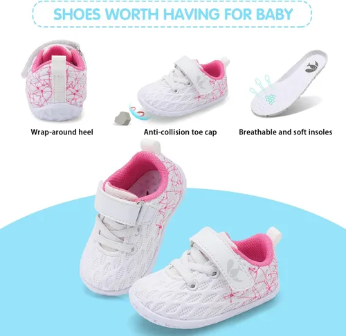 Vista 4 de FEETCITY Zapatillas de bebé para niños y niñas, zapatos de primera caminata, zapatos de cuna para recién nacidos, zapatos de meter