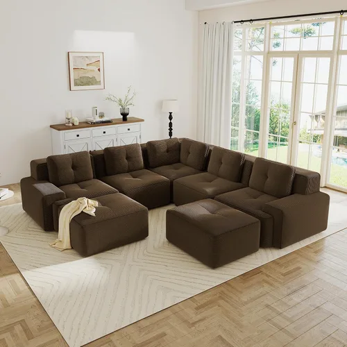 Vista 46 de Sofás modulares sin hueso de 152.8 pulgadas para sala de estar, sofá modular con diván en forma de L, cómodo asiento profundo tapizado de tela