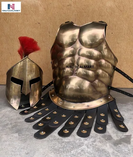 Vista 3 de NauticalMart Armadura medieval Spartan Muscle Armor Breastplate 300 Movie Armor Casco Rojo Ciruela Guerreros Romanos Disfraz