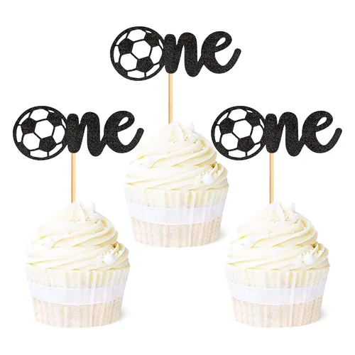Vista 12 de Ercadio Paquete de 24 adornos para cupcakes de fútbol americano Oh Baby - Púas de rugby con purpurina negra para temática deportiva, baby shower