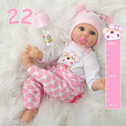 Vista 4 de Kdudgso Muñecas de bebé Reborn para niña de 22 pulgadas, muñeca de bebé de silicona realista, muñecas de bebé de la vida real hechas a mano, cuerpo