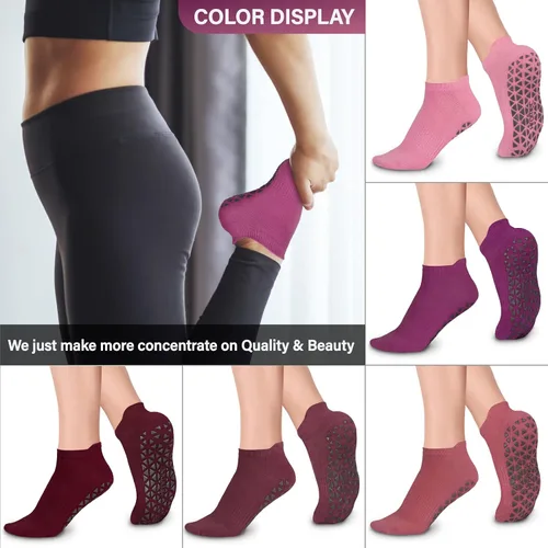 Vista 5 de Calcetines de yoga antideslizantes con agarres para pilates, ballet, barras, descalzos, calcetines antideslizantes de hospital para mujeres y hombres