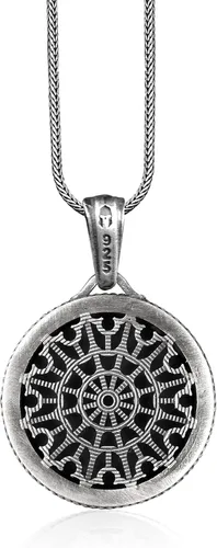 Vista 3 de Collar de moneda Leo Memento Mori en plata de ley, collar de moneda del zodiaco en gótico, collar de calavera de león para marido, collar