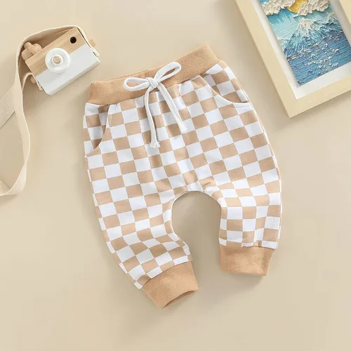 Vista 5 de Pantalones deportivos de algodón con estampado a cuadros para bebés y niñas pequeños