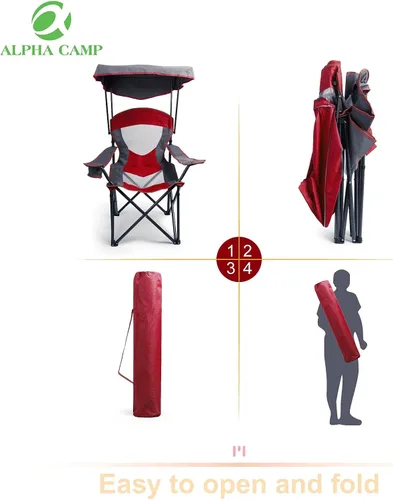 Vista 5 de ALPHA CAMP Silla de campamento con toldo de sombra, silla de campamento plegable con portavasos y bolsa de transporte para acampar al aire libre