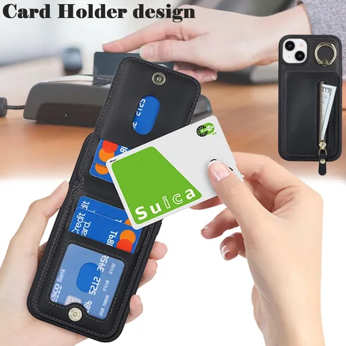 Vista 3 de para iPhone 14 Funda con soporte magnético Magsafe compatible, llavero de cuero PU plegable con soporte desmontable, funda tipo cartera 2-en-1