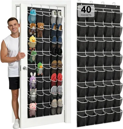 Vista 16 de Organizador de Zapatos para Colgar en la Puerta con 40 Bolsillos - Organizador Colgante de Zapatos de Malla Grande, Perchero para Almacenamiento