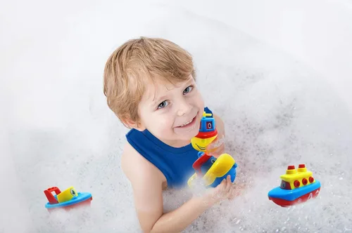 Vista 6 de Juguetes para el baño para niños y niñas 3 Bees & Me, set de barcos con imanes para bebés grandes y niños, divertidos y educativos
