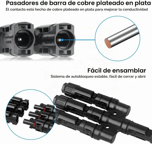 Vista 3 de Conectores solares en T 3 a 1 adaptador paralelo para panel solar, 1 par