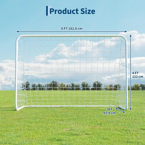 Vista 2 de Porterías de fútbol con marco de acero de 6 x 4 pies para patio trasero, red con 4 estacas de tierra, portería de fútbol portátil, fácil