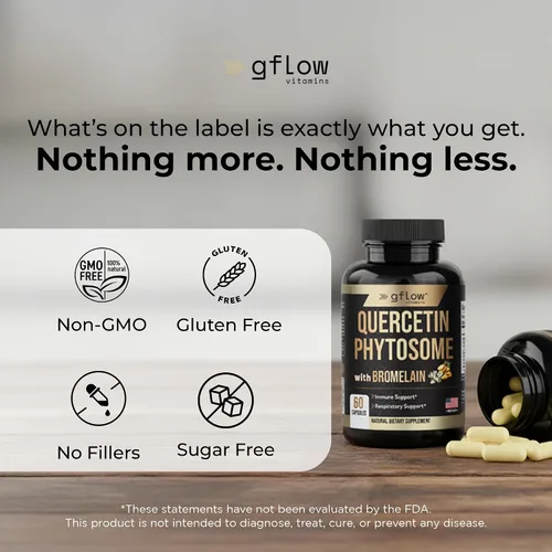 Vista 8 de gflow vitamins Fitosoma de quercetina 95% altamente purificado con bromelina Forma de quercetina más eficaz 50 veces mayor absorción Suplemento