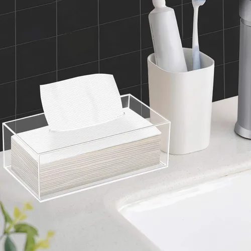 Vista 7 de Soporte de cubierta de caja de pañuelos de acrílico transparente para escritorio de encimera de tocador de baño