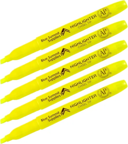 Vista 6 de Blue Summit Supplies Paquete de 100 resaltadores amarillos con punta de cincel a granel para aulas, resaltadores delgados de bolsillo, amarillos a