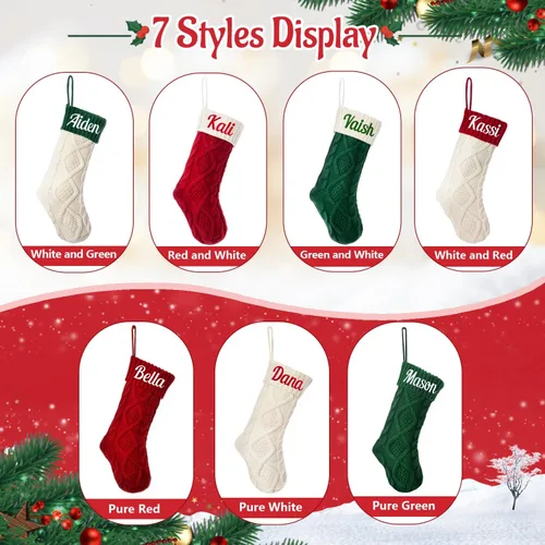 Vista 4 de Calcetines de Navidad personalizados, calcetines de Navidad familiares con nombre personalizado, calcetín de Navidad de punto grande de 18 pulgadas