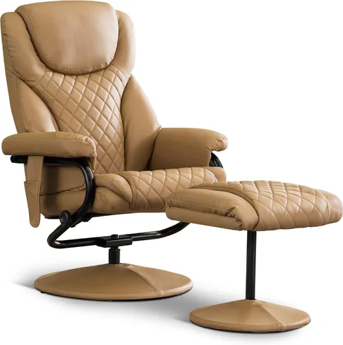 Vista 10 de Mcombo Sillón reclinable con otomano, silla reclinable con masaje, silla giratoria de 360 grados para sala de estar de piel sintética, 4901 (Negro)