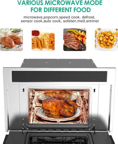 Vista 2 de GarveeHome Horno de convección de microondas de 30 pies, horno microondas integrado de 1.6 pies cúbicos con freidora de aire, puerta desplegable