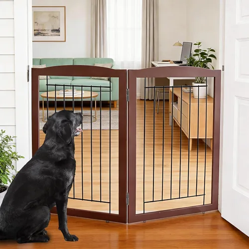 Vista 37 de ZJSF Puerta plegable independiente para perros para casa, puerta de madera extra ancha para cachorros, escaleras, puertas para mascotas, valla alta
