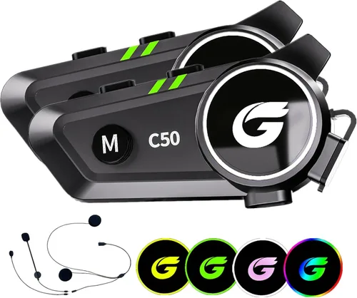 Vista 8 de C50 Auriculares Bluetooth para casco, intercomunicador de motocicleta de 2 vías 1000M Sonido estéreo, cancelación de ruido CVC, control de música