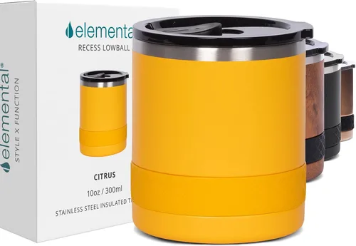 Vista 23 de Elemental Recess Vaso bajo de 10 oz, taza de acero inoxidable de triple pared con tapa de Tritan no fracturable, vaso de whisky aislado, taza
