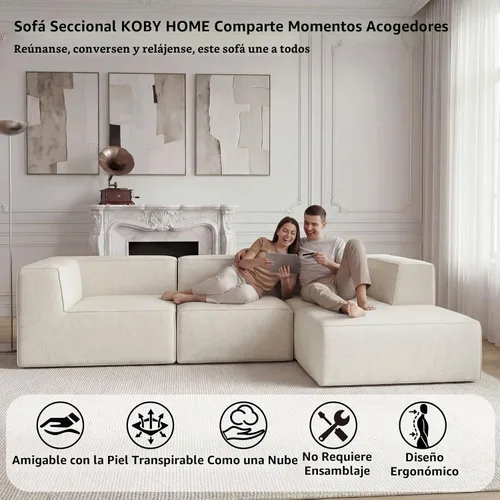 Vista 4 de Sofá Seccional Comprimido de 106" Sofás Modulares en Forma de L con Chaise, Espuma de Alta Densidad Sin Ensamblaje Requerido, 4 Piezas