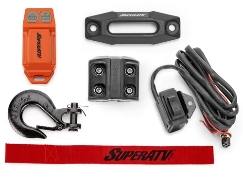 Vista 6 de SuperATV Black Ops - Kit de cabrestante de 2500 libras para UTV/ATV Incluye cuerda sintética de 50 pies Cabrestante de 12 voltios Motor de 1
