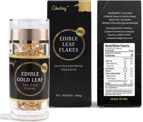 Vista 9 de Cobakey - Hojas de oro comestibles genuinas en copos - 50 mg de copos de oro comestibles para decoración de pasteles