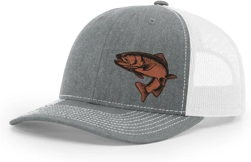 Vista 28 de Sombrero de pesca de trucha con parche de cuero grabado láser Richardson 112 Snapback Trucker Cap