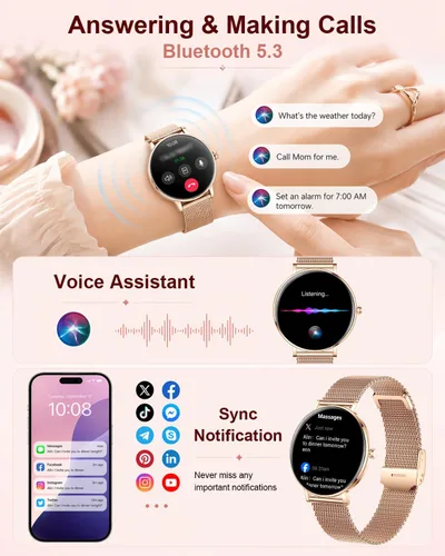 Vista 3 de Smart Watches for Women,1.32'' AMOLED Ultra-Thin Smart Watch with Bluetooth Make/Answer Call,Heart Rate/SpO2/Sleep Tracker,120+ Sport Modes IP68