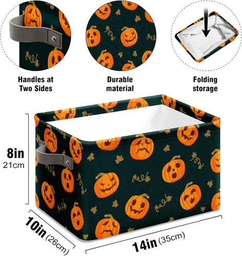 Vista 4 de Cesta de almacenamiento espeluznante de Halloween, bolsas de truco o trato, cubo de almacenamiento plegable grande, organizador plegable de 10 x 14