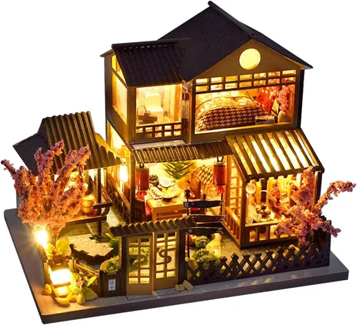 Vista 7 de CUTEBEE Casa de muñecas en miniatura con muebles, kit de casa de muñecas de madera para bricolaje, a prueba de polvo, idea creativa para habitación