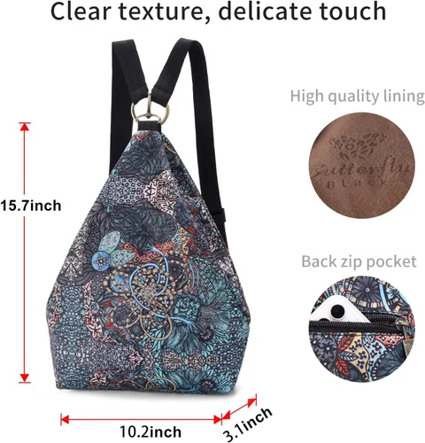 Vista 3 de Black Butterfly Premium Backpack for Women, Bohemia Style Casual Daypack Backpack, Fashion, Light and Small (69-grey)