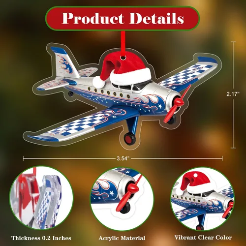 Vista 2 de FLYAB Adornos Personalizados de Avión de Navidad Acrílicos Adorno Colgante para Árbol de Navidad Adornos 2D de Transporte con Sombrero de Papá Noel