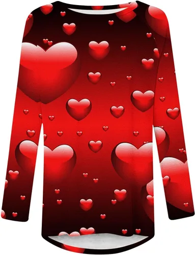 Vista 4 de Camisas con estampado de corazón para mujer, estilo casual, manga larga, para el día de San Valentín